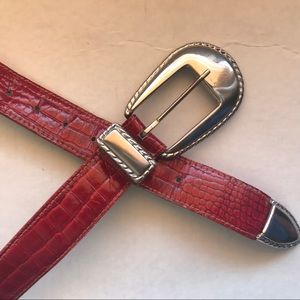 Genuine Leather Red Belt w/ Silver Buckle
